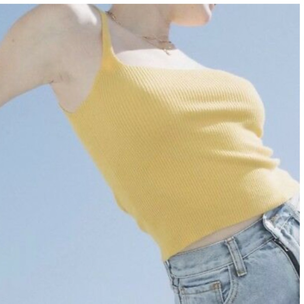 Yellow Ribbed Tank Top Brandy Melville